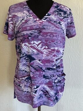 Butter Purple Patterned V-Neck Short Sleeve Top